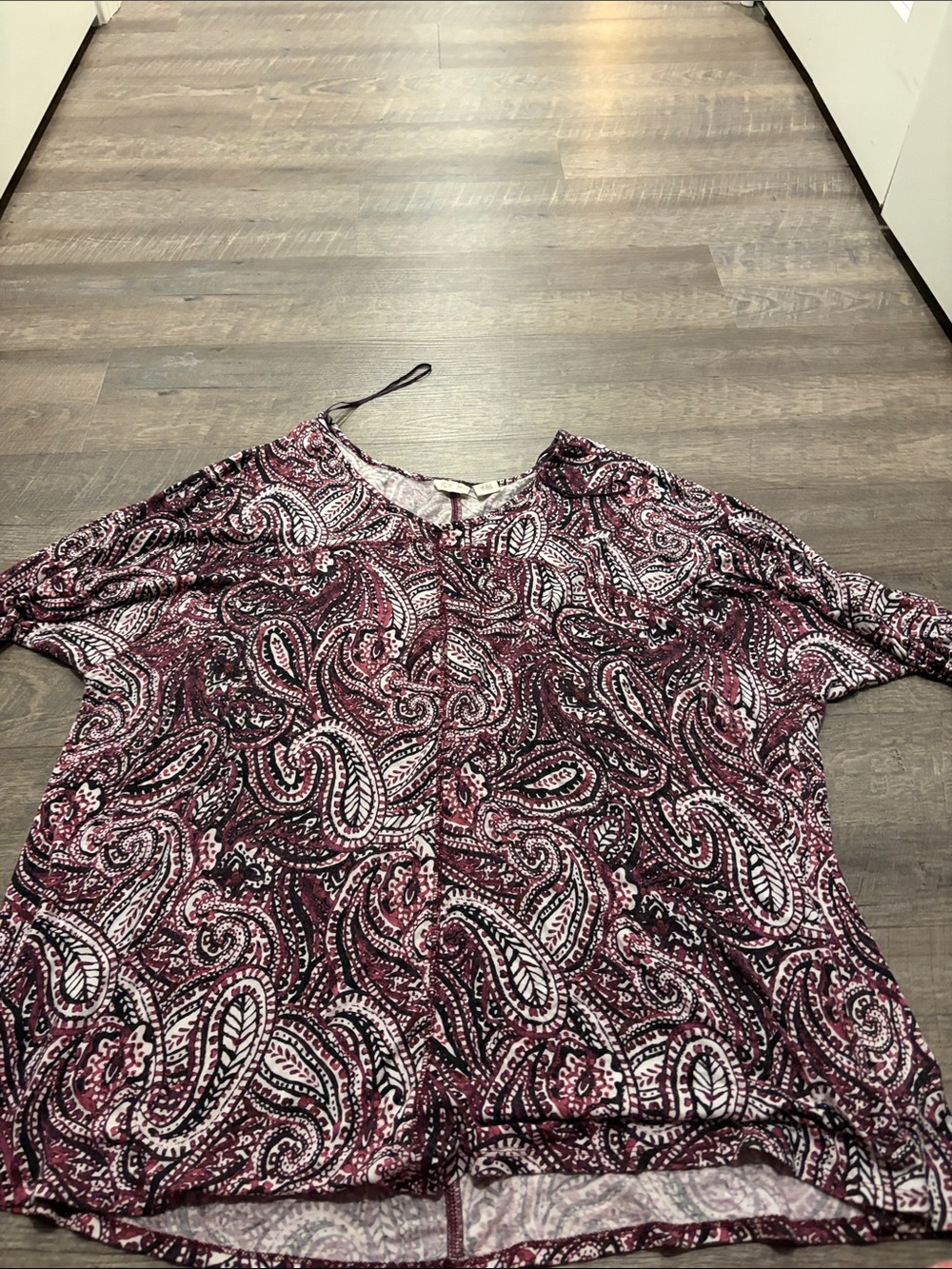 Sigrid Olsen Burgundy Paisley Split-Neck Tunic